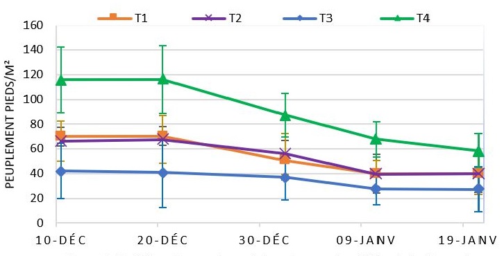 Figure 1 : Evolution du peuplement du colza sous différents traitements